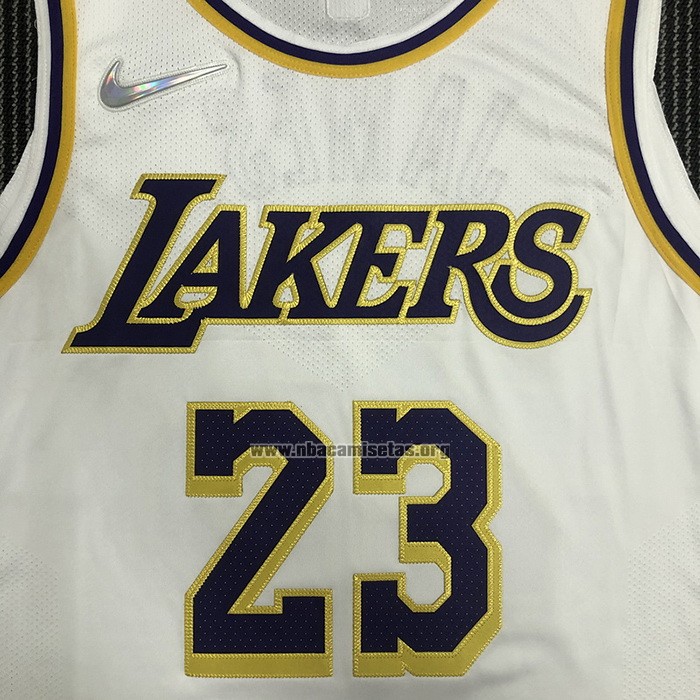 Camiseta Los Angeles Lakers LeBron James NO 23 Association Autentico Blanco